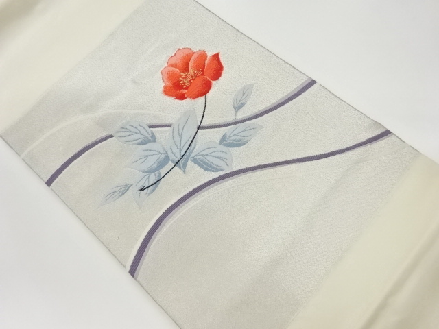 リサイクル　曲線に椿模様織出し名古屋帯